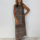 Women's Leopard Print Tie Neck Sleeveless Long Dresses