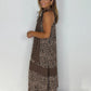 Women's Leopard Print Tie Neck Sleeveless Long Dresses
