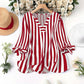 💥LAST DAY SALE 60% OFF⏰Women's Casual Striped V-Neck Tied Sleeve Top Versatile Blouse