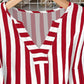 💥LAST DAY SALE 60% OFF⏰Women's Casual Striped V-Neck Tied Sleeve Top Versatile Blouse