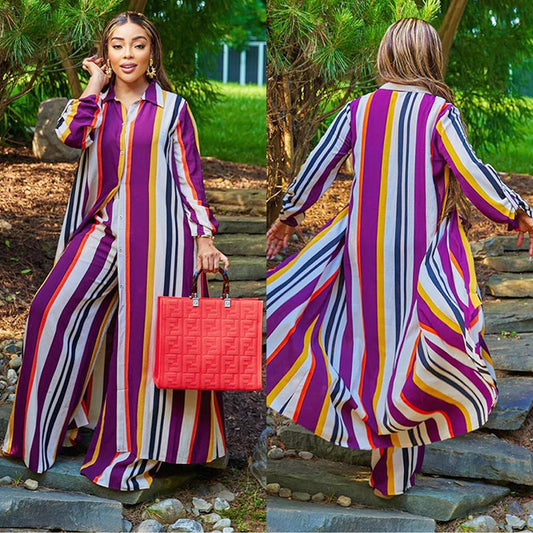 💃LAST DAY SAEL 60% OFF!!✨Women's two-piece set: long-sleeved striped jumpsuit + pants