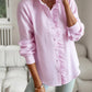Women's Striped Ruffle Trim Button-Down Shirt