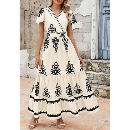 💖LAST DAY SALE 49% OFF💐Women’s Casual V Neck Boho Maxi Dress
