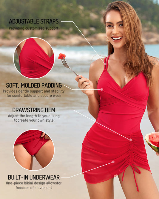 💥Last Day Special Sale 49% OFF🩱Adjustable Drawstring Mesh One-Piece Swimsuit