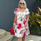 Multi-plant Floral Print Cascade Dress