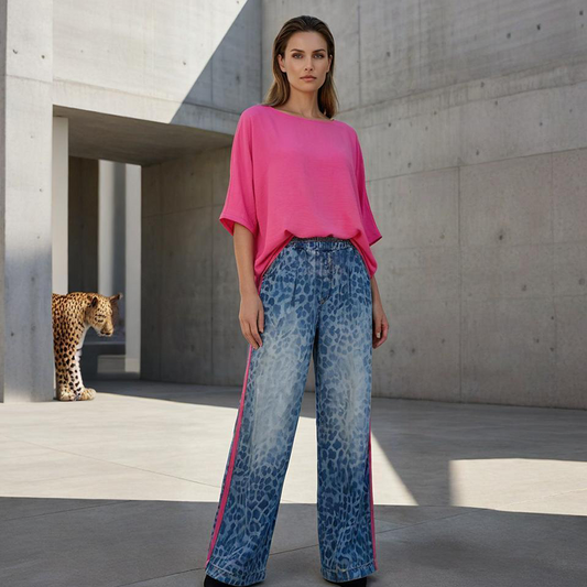 ☀LAST DAY SALE 50% OFF!!💃Vibrant Pink Top & Bold Leopard Print Pants Set