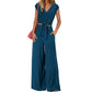 📢📢60% OFF !! ⏰ Women's V-Neck Tie-Front Top & Wide-Leg Pants Set – Breathable Linen, Flattering Fit & Versatile Style ✨