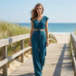 📢📢60% OFF !! ⏰ Women's V-Neck Tie-Front Top & Wide-Leg Pants Set – Breathable Linen, Flattering Fit & Versatile Style ✨