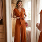 📢📢60% OFF !! ⏰ Women's V-Neck Tie-Front Top & Wide-Leg Pants Set – Breathable Linen, Flattering Fit & Versatile Style ✨