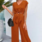📢📢60% OFF !! ⏰ Women's V-Neck Tie-Front Top & Wide-Leg Pants Set – Breathable Linen, Flattering Fit & Versatile Style ✨