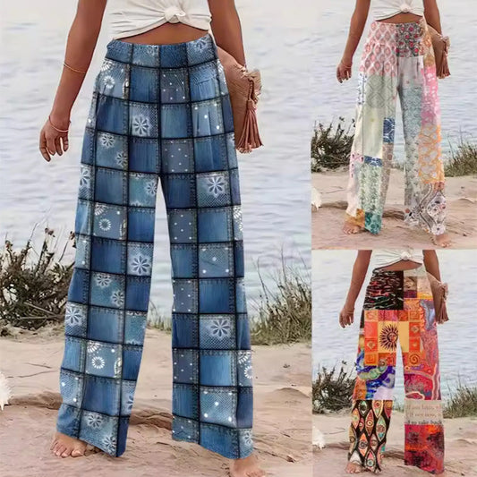 Women's Patchwork Print Wide Leg Pants