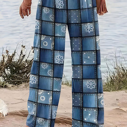 Women's Patchwork Print Wide Leg Pants