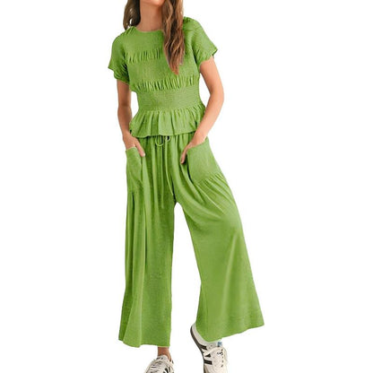 Women’s Pleated Top & Wide-Leg Pants Set