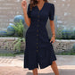 🔥LAST DAY 50% OFF🌞💃Women's Button-Up V-Neck Short Sleeve Midi Dress