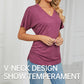 🌸Last Day Promotion：ONLY ￡9.99!!🌸Women's V-Neck Loose Soft Solid Color Short Sleeve Top