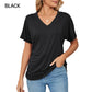 🌸Last Day Promotion：ONLY ￡9.99!!🌸Women's V-Neck Loose Soft Solid Color Short Sleeve Top