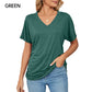 🌸Last Day Promotion：ONLY ￡9.99!!🌸Women's V-Neck Loose Soft Solid Color Short Sleeve Top
