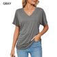 🌸Last Day Promotion：ONLY ￡9.99!!🌸Women's V-Neck Loose Soft Solid Color Short Sleeve Top
