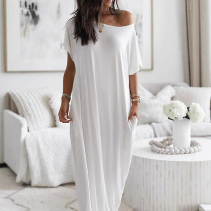 🔥HOT SALE 49% OFF💃🌞Women's Summer Casual Loose Solid Color Short-Sleeve Long Dress