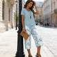 🌸Summer Hot Sale 50% OFF💖⏰Casual Round Neck Layered Tunic Top and Wide Leg Pants Set