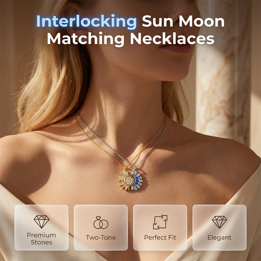 🌙 LIMITED-TIME 50% OFF! 💎 Sun & Moon Pendant Necklace Set – Interlocking, Rhinestone & Two-Tone ✨