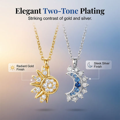 🌙 LIMITED-TIME 50% OFF! 💎 Sun & Moon Pendant Necklace Set – Interlocking, Rhinestone & Two-Tone ✨