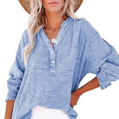 🔥LAST DAY 49% OFF ☀️🛍️Womens Casual Button V Neck Long Sleeve Shirts Oversized Solid Blouses Tops