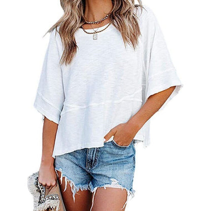 ☀️2026 HOT SALE 49% OFF💃🌸Women's Solid Color Splicing Loose Five Points Flare Sleeve T-Shirt