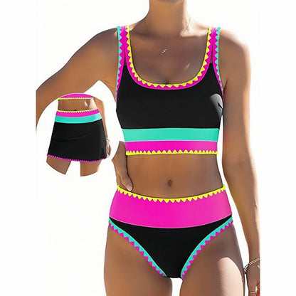 ☀️2026 HOT SALE 49% OFF💃🌸Women's Colorblock High Waisted 3-Piece Bikini Sets