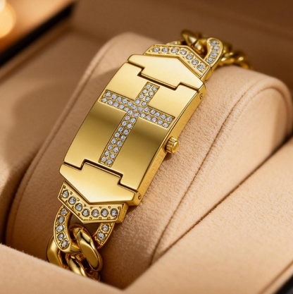 ⌚ 50% OFF NOW!💎 Elegant Crystal Cross Watch – Geometric Rectangular Dial & Premium Metal Band ✨