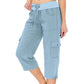 ⏰Summer Hot Sale 50% OFF💃Women's Solid Color High-Waist Drawstring 3/4-Length Cargo Pants