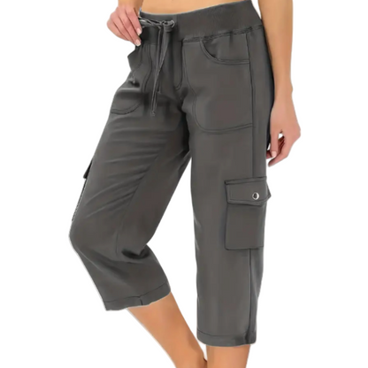 ⏰Summer Hot Sale 50% OFF💃Women's Solid Color High-Waist Drawstring 3/4-Length Cargo Pants