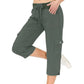 ⏰Summer Hot Sale 50% OFF💃Women's Solid Color High-Waist Drawstring 3/4-Length Cargo Pants
