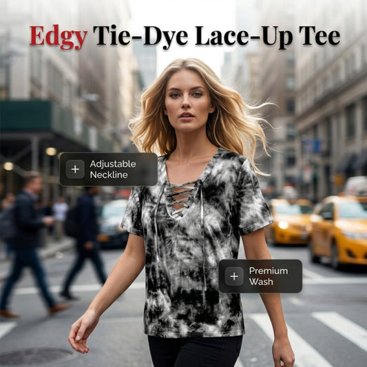 ⏳LAST DAY SALE ONLY ￡12.99!!🔥💃Women's Tie-Dye Lace-Up V-Neck T-Shirt