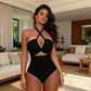 👙LAST DAY SALE 50% OFF🌊Criss Cross Halter Neck High Waisted One-Piece Swimsuit