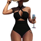 👙LAST DAY SALE 50% OFF🌊Criss Cross Halter Neck High Waisted One-Piece Swimsuit