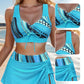 👙LAST DAY SALE 50% OFF🌊Women's V-Neck Drawstring Printed Three-Piece Swimsuit