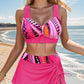 👙LAST DAY SALE 50% OFF🌊Women's V-Neck Drawstring Printed Three-Piece Swimsuit