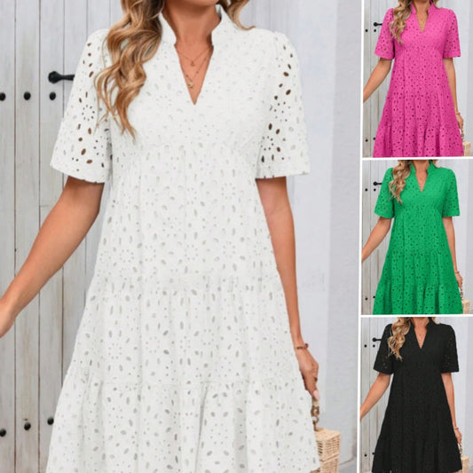 Women's V-Neck A-Line Cutout Printed Dress