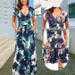 Women's Printed V-Neck Short-Sleeve Dress with Pockets