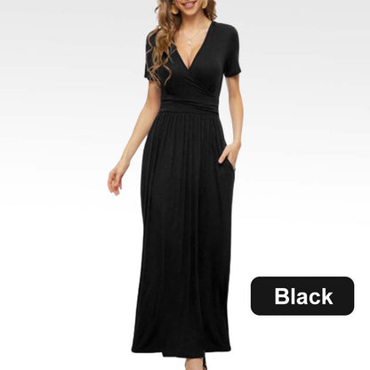 Women's Printed V-Neck Short-Sleeve Dress with Pockets