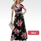 Women's Printed V-Neck Short-Sleeve Dress with Pockets