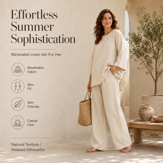 ⏳LAST DAY SALE ONLY ￡17.99!!💕✨ Women’s Linen-Blend 2-Piece Set – Effortless Autumn Style & Everyday Comfort