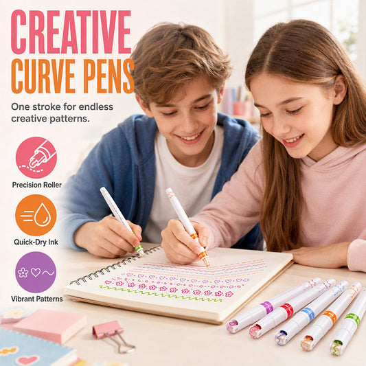 🔥Surprise Price: Only £7.99!!!🌈6PCS Curve Highlighter Pen Set with Pattern Roller Tips