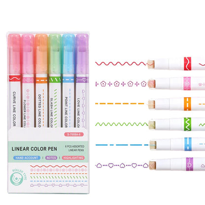 🔥Surprise Price: Only £7.99!!!🌈6PCS Curve Highlighter Pen Set with Pattern Roller Tips