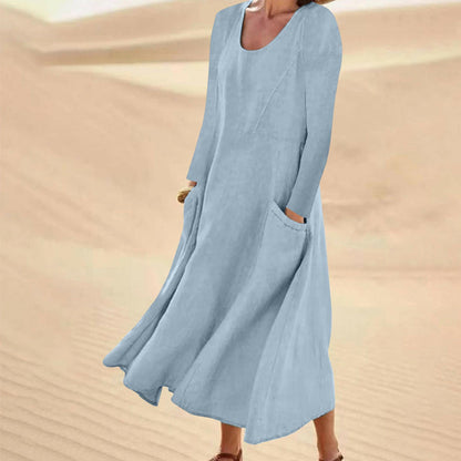 ⏳LAST DAY SALE ONLY￡11.99!!🦓🌿Women's Solid Color Long Sleeve Dress