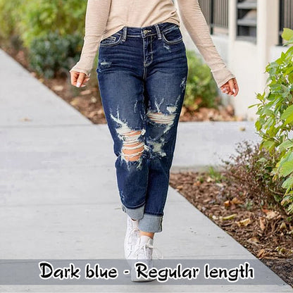 ⏳Time-Limited Special Price - save 59%⏰Women's Tummy Control Distressed Cuffed Boyfriend Jeans